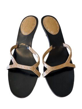 Vintage Gucci Tom Ford Bamboo Heel Black Leather Slip On Mules Sandals 8 Y2K